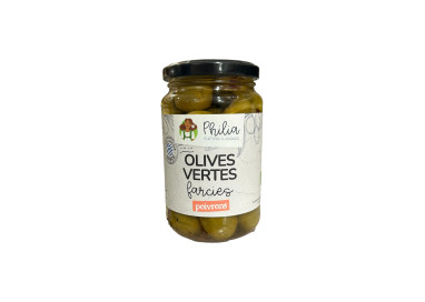 OLIVES VERTES FARCIES AU POIVRON ROUGE (350G / PNE 190G) PHILIA